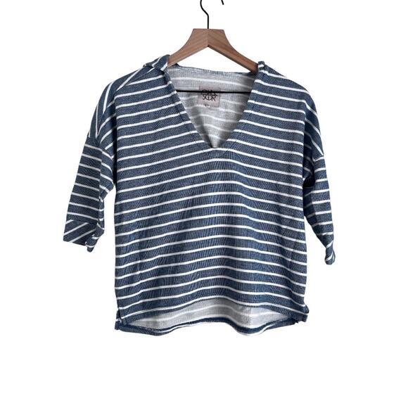 Chaser Striped Oversized Hooded Short Sleeve Sweatshirt Lounge Top Drop Sleeve - Picture 1 of 4
